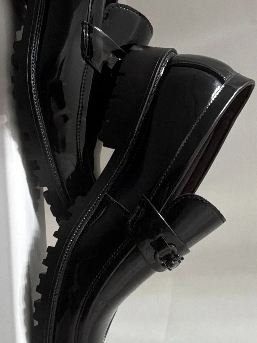Patent Leather Lug Sole Loafers in Black